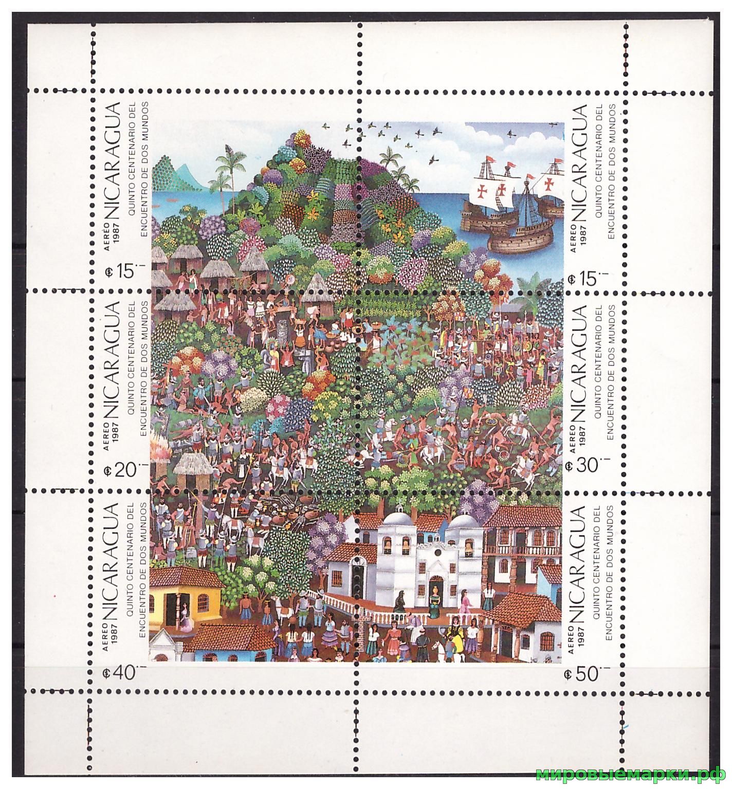 Никарагуа 1987 г. Парусники. Колумб. 400 лет открытия Америки, МЛ
