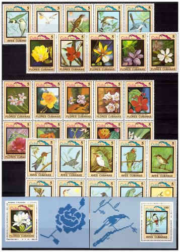 Куба 1983 г. Фауна и флора. Птицы и цветы, 4 сцепки+2 блока