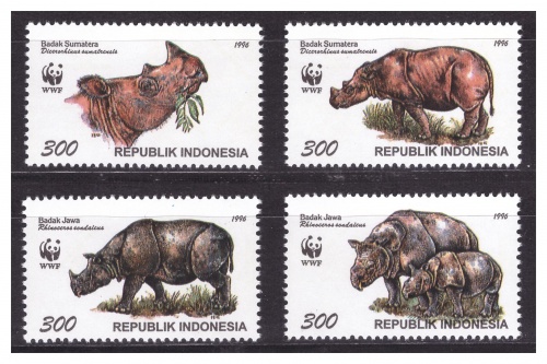 Индонезия 1996 г. № 1648-1651 Фауна. WWF. Носороги. Серия
