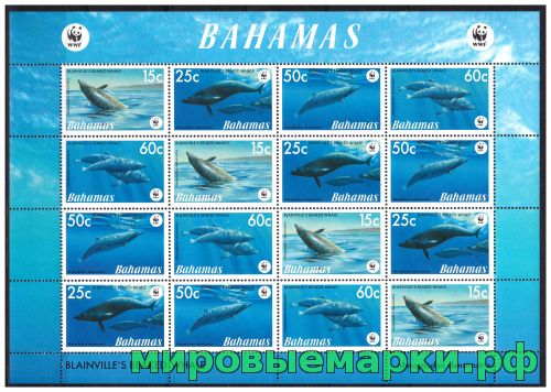 Багамские о-ва 1997 г. № 1281-1284 Фауна. WWF. Киты. Лист