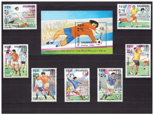 Камбоджа 1985 г. № 632-638(блок 142) Спорт. Футбол. Чемпионат мира(Мексика). Серия+блок