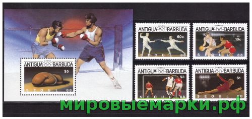 Антигуа и Барбуда 1987 г. № 1020-1023, блок 125. Летние олимпийские игры в Сеуле. Серия+блок