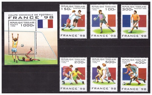 Того 1996 г. № 2389-2394, блок 392. Футбол. Чемпионат мира(Франция). Серия+блок