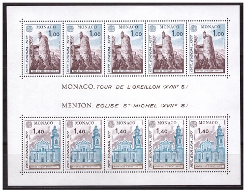 Монако 1977 г. № 1273-1274(блок 11). Архитектура. Выпуск по программе Европа(СЕРТ). Блок