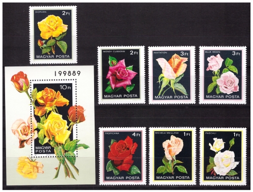 Венгрия 1982 г. № 3548-3554, блок 156А(3555). Флора. Цветы. Розы. Серия+блок