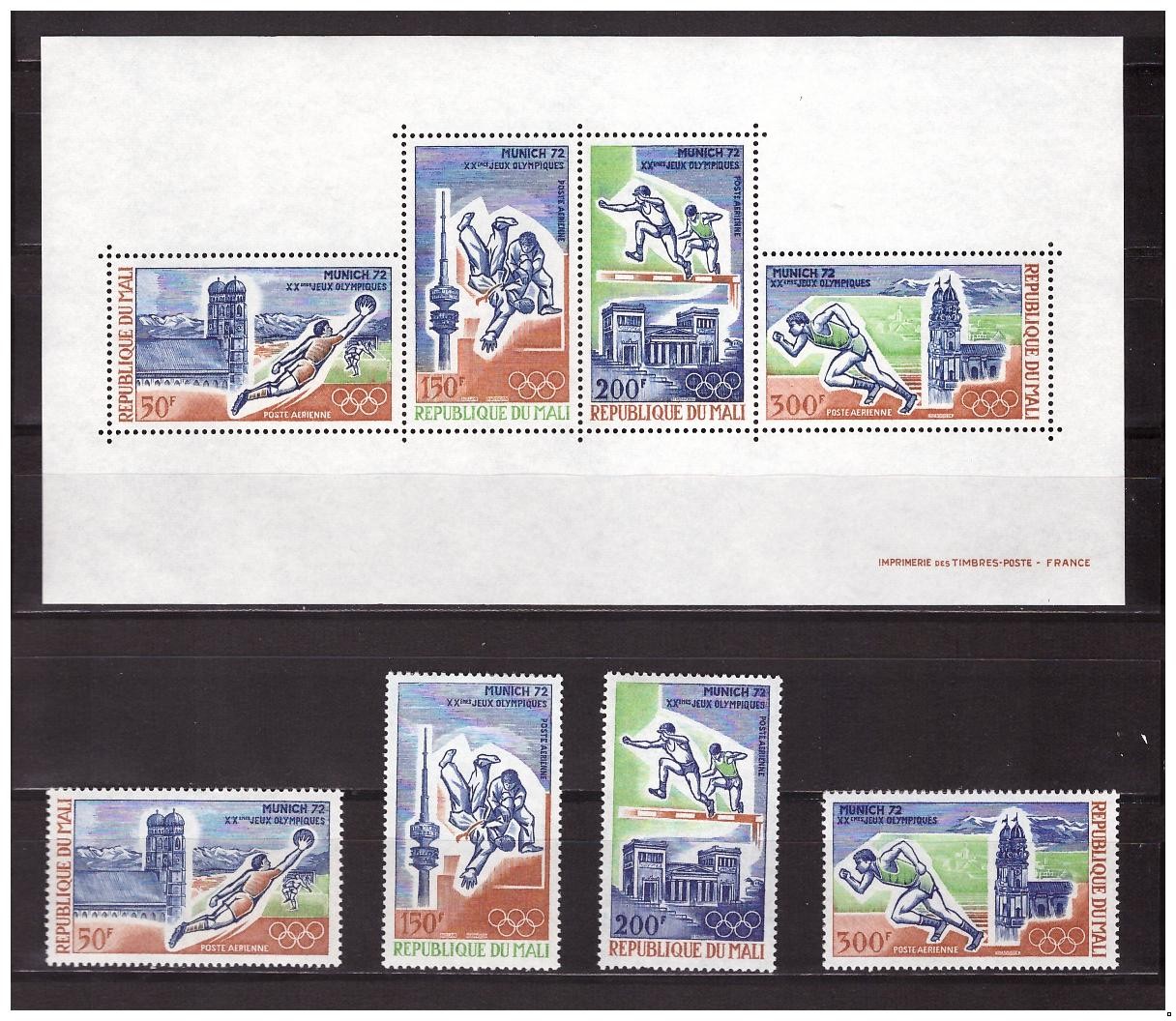 Мали 1972 г. № 316-319(блок 6) Спорт. Летние олимпийские игры(Мюнхен). Серия+блок