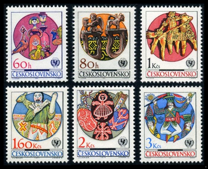 Чехословакия 1971. 2040-2044. 25-летие ЮНИСЕФ. Прикладное искусство. Серия 6 марок.