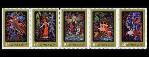 СССР 1975 г. № 4536-4540 Искусство Палеха, сцепка 5 марок.