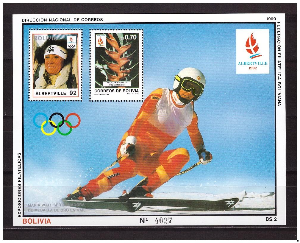 Боливия 1990 г. Олимпиада-92 зимняя, блок