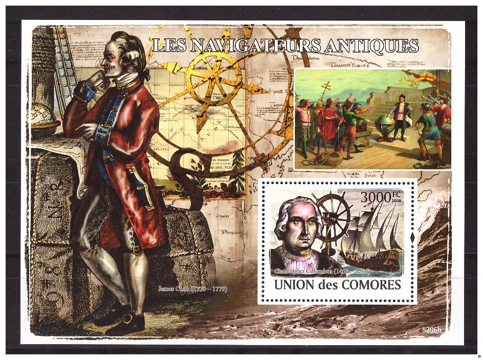 Коморские о-ва 2009 г. Знаменитые мореплаватели Христофор Колумб, блок