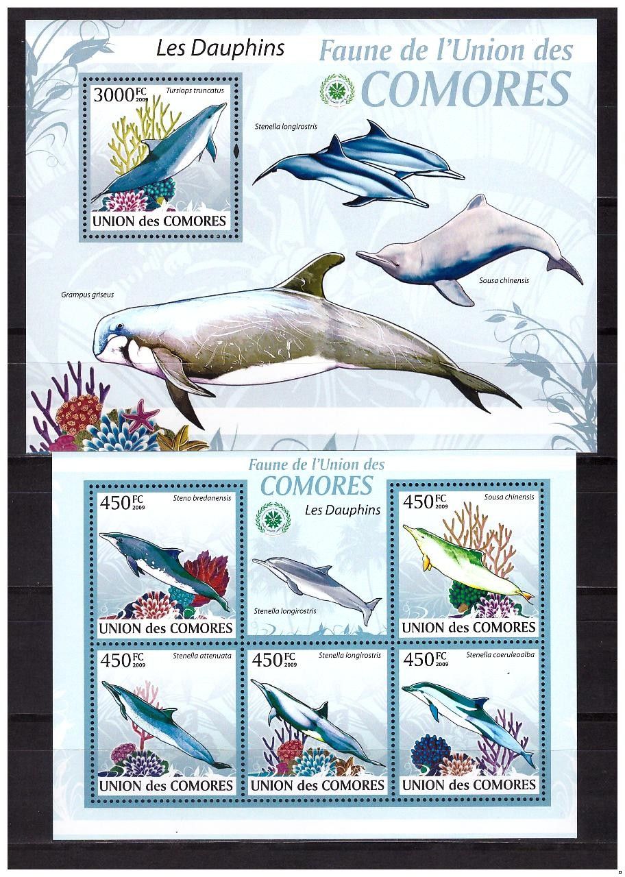 Коморские о-ва 2009 г. Фауна Дельфины, блок+МЛ