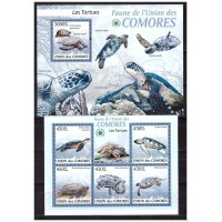 Коморские о-ва 2009 г. Морская фауна Зелёная черепаха, блок+МЛ