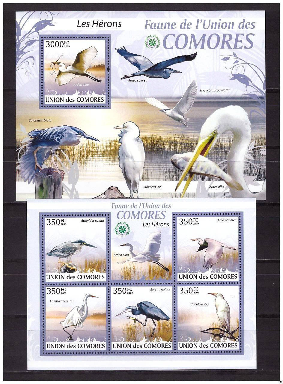 Коморские о-ва 2009 г. Фауна Птицы Большая белая цапля, блок+МЛ