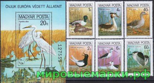 Венгрия 1980 г. №3451-3456, 3457 Европейская кампания по охране природы - Птицы, серия+блок
