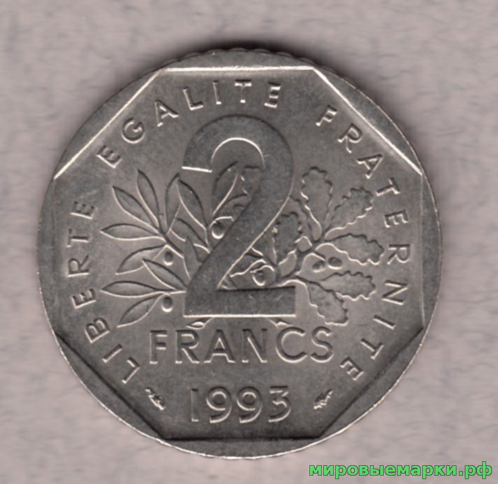 Франция 1993 г. 2 франка, UNC(мешковые)