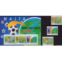 Мальта 1994 г. № 933-935, блок 14. Футбол. Чемпионат мира(США). Серия+блок