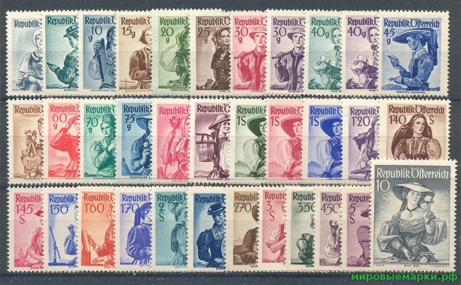 Кликните для увеличения изображения Австрия 1948 г. № 893-926 Костюмы, серия(под заказ).