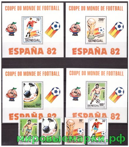 Сенегал 1982 г. № 781-784(блоки 42-45) Спорт. Футбол. Чемпионат мира(Испания). Серия+4 блока