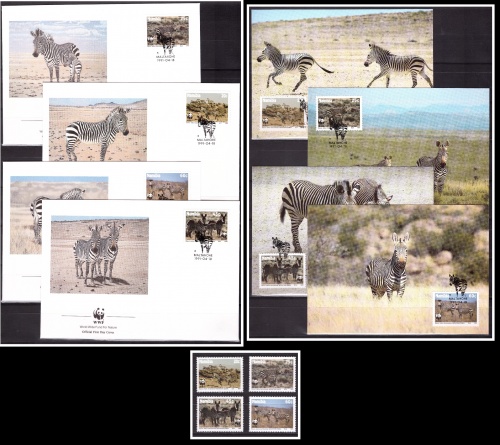 Намибия 1991 г. № 702-705 Фауна. WWF. Зебры. Серия+4КПД+4MAXI