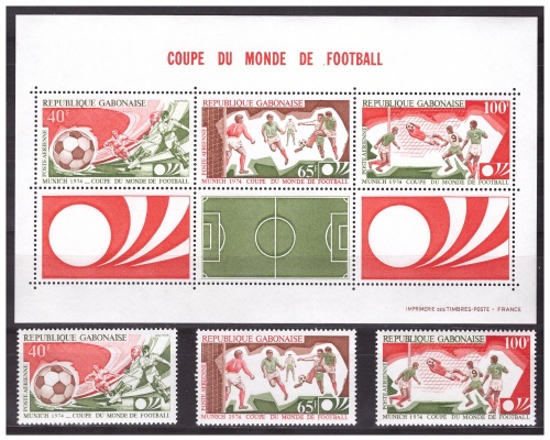 Габон 1974 г. № 540-542, блок 27. Футбол. Чемпионат мира(Германия). Серия+блок
