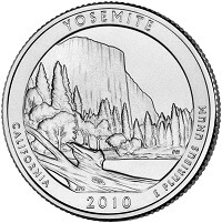 США 2010 г. 25 центов(квотер). № 3. Калифорния. Йосемитский национальный парк(D)