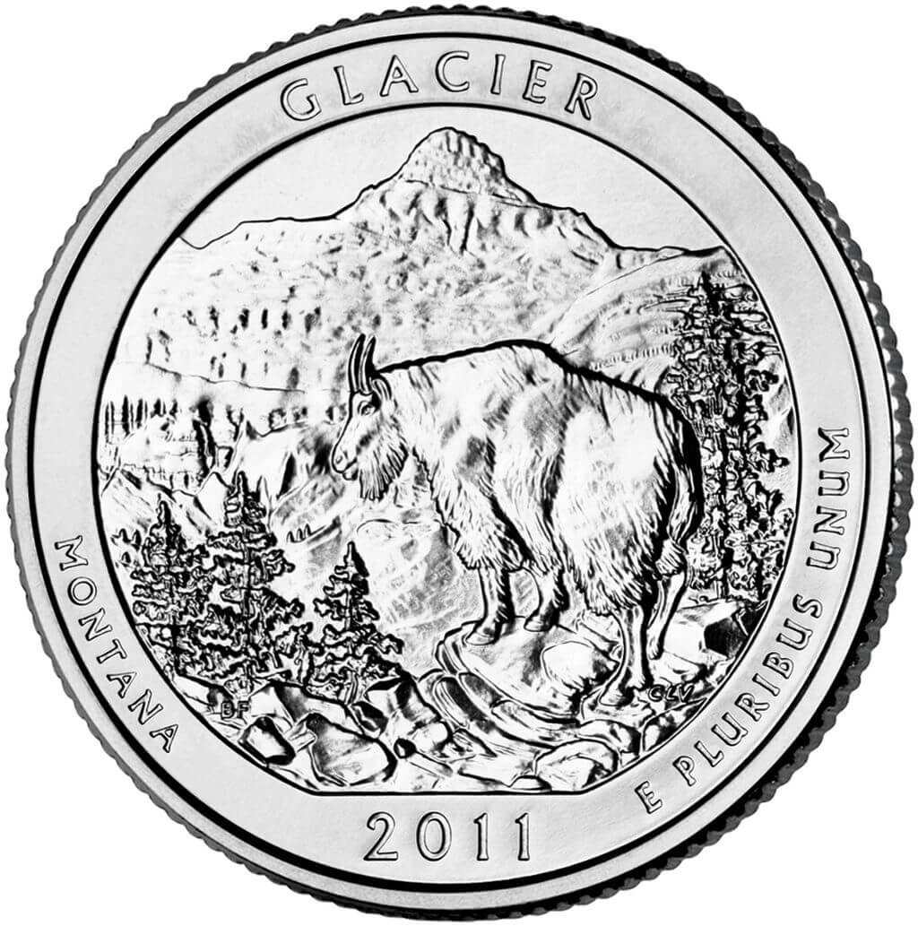 США 2011 г. 25 центов(квотер). № 07. Монтана. Национальный парк Глейшер(P)