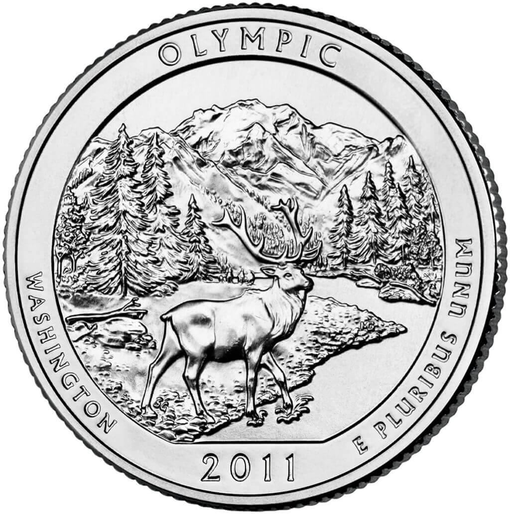 США 2011 г. 25 центов(квотер). № 08. Вашингтон. Национальный парк Олимпик(D)
