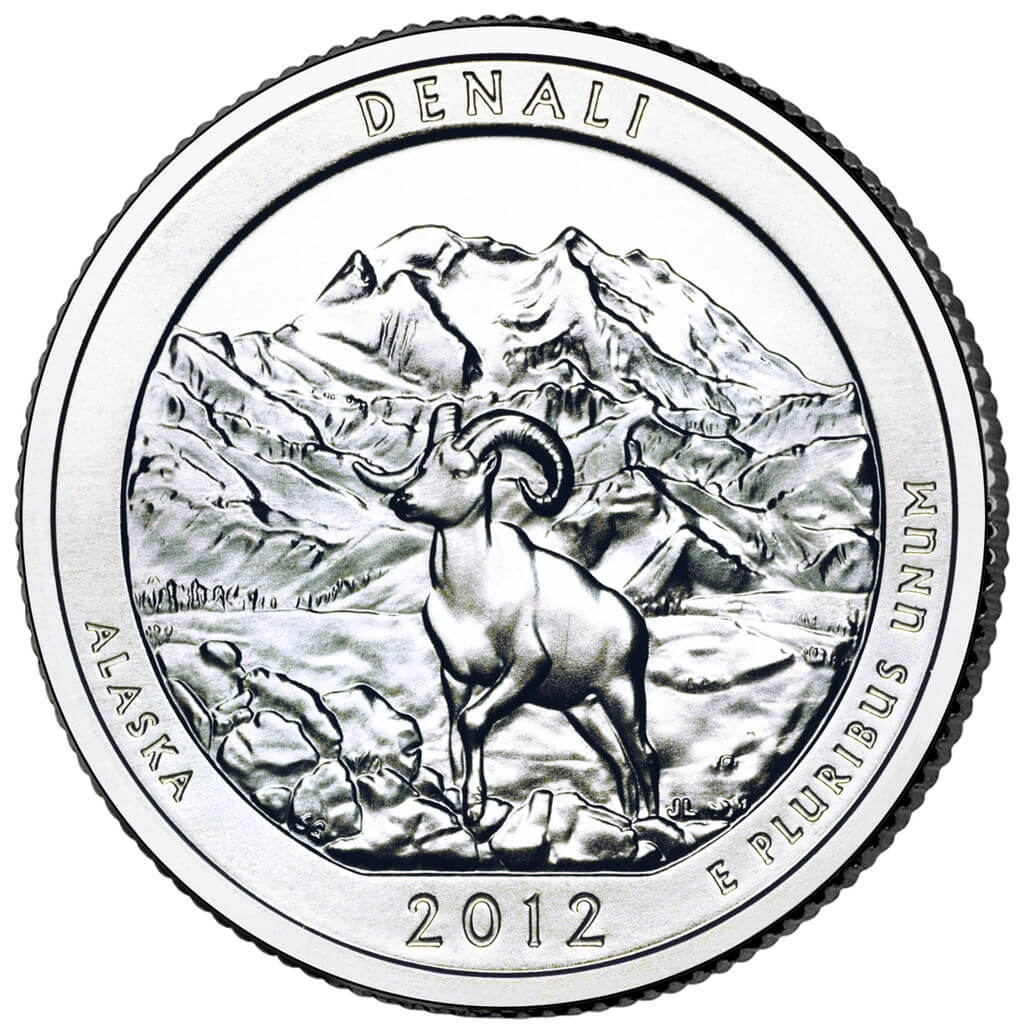 США 2012 г. 25 центов(квотер). № 15. Аляска. Национальный парк Денали(D)