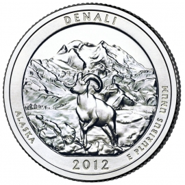 США 2012 г. 25 центов(квотер). № 15. Аляска. Национальный парк Денали(D)