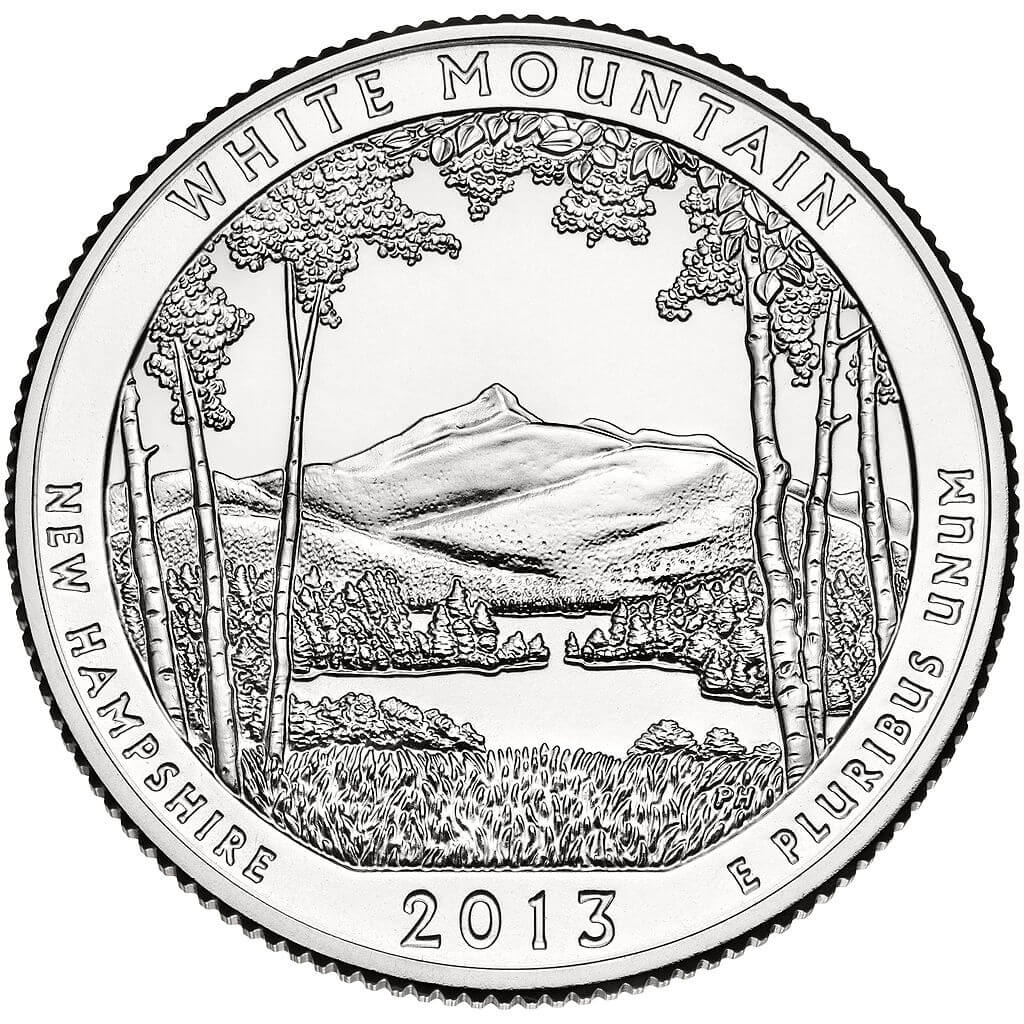 США 2013 г. 25 центов(квотер). № 16. Нью-Гэмпшир. Национальный лес Белые горы(P)