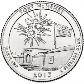США 2013 г. 25 центов(квотер). № 19. Мэриленд. Форт Мак-Генри(P)
