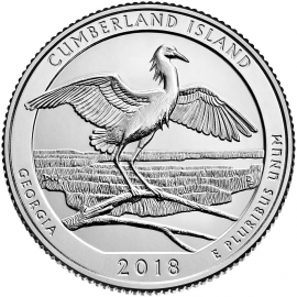 США 2018 г. 25 центов(квотер). № 44. Джорджия. Национальное побережье острова Кумберленд(D)