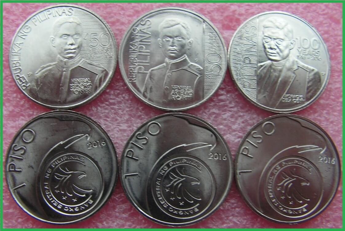 Филиппины 2016-2017 г.г. 1 песо. Персоналии. Набор из 3 монет