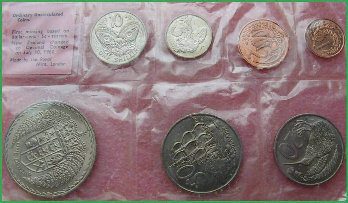 Новая Зеландия 1967 г. Набор из 7 монет(запайка)