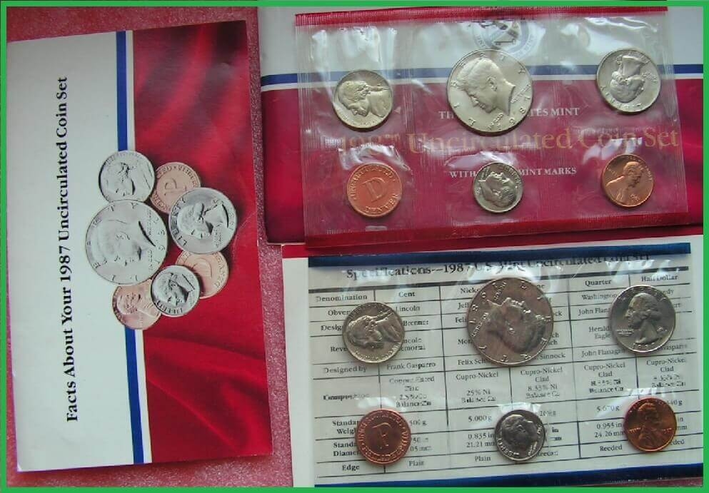 США 1987 г. Набор из 10 монет. Дворы-P и D