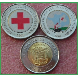 Панама 2017-2018 г.г. 1 бальбоа. Красный крест. Набор из 2 монет
