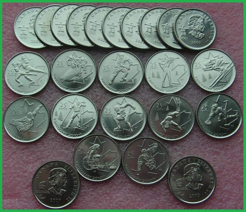 Канада 2007-2009 г.г. 25 центов. Ванкувер-2010. Набор из 12 монет