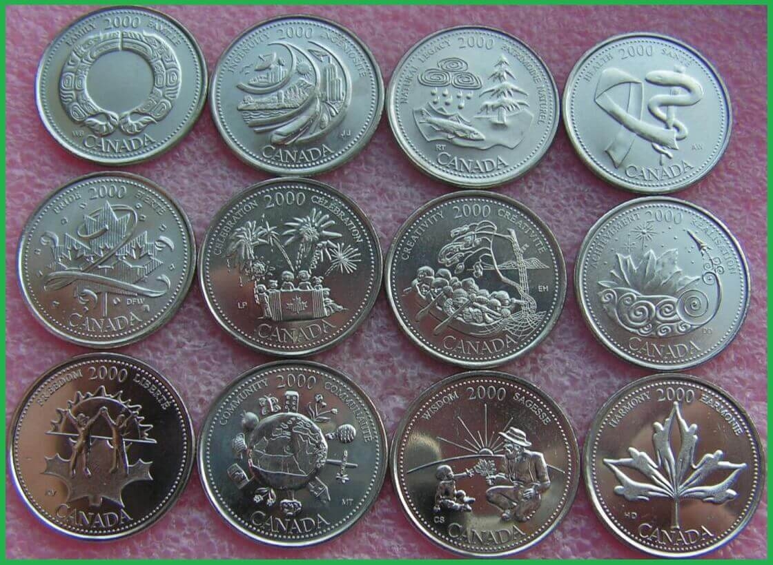 Канада 2000 г. 25 центов. Миллениум. Человеческие ценности. Набор из 12 монет