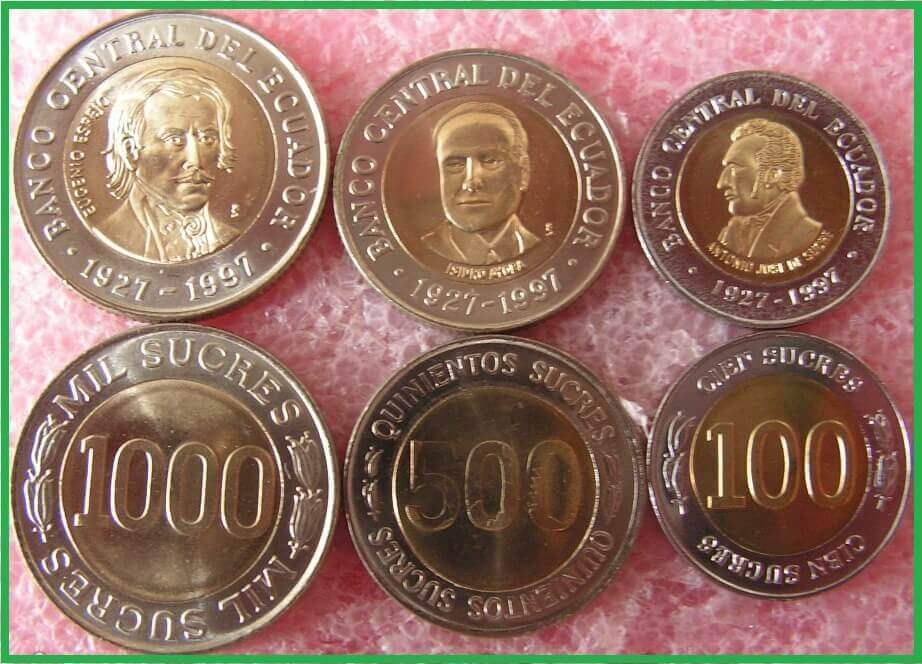 Эквадор 1997 г. 70 лет Центральному банку. Набор из 3 монет