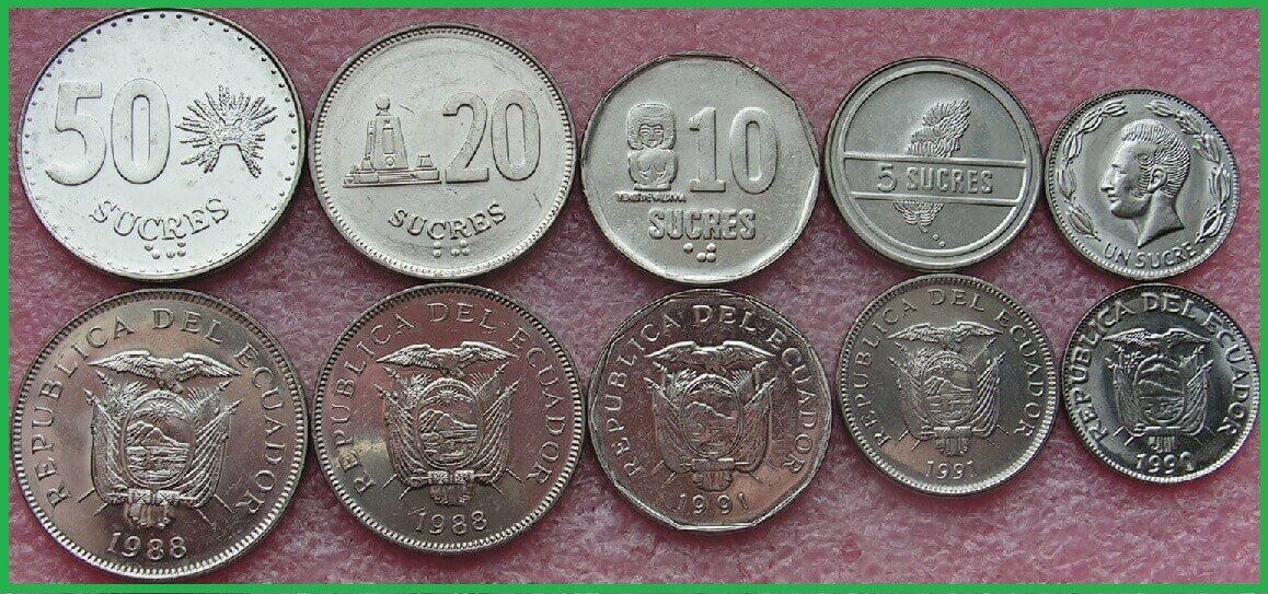 Эквадор 1988-1991 г.г. Набор из 5 монет