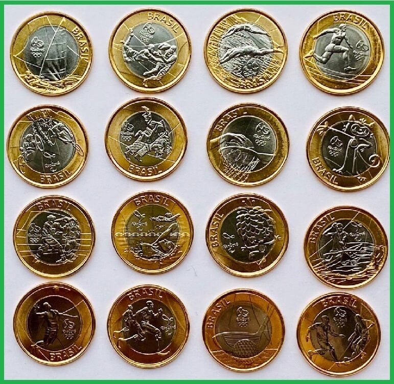 Бразилия 2014-2016 г.г. 1 реал. Олимпиада в Рио. Набор из 16 монет(все выпуски)