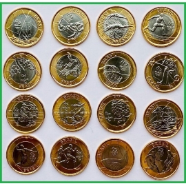 Бразилия 2014-2016 г.г. 1 реал. Олимпиада в Рио. Набор из 16 монет(все выпуски)