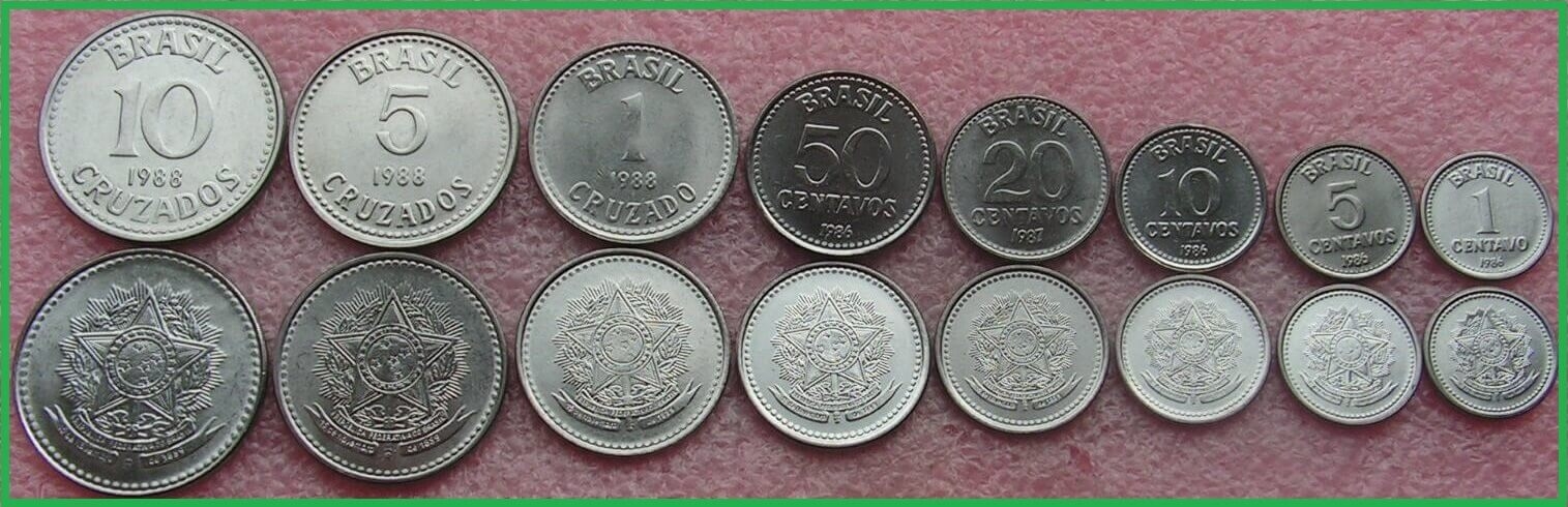 Бразилия 1986-1988 г.г. Набор из 8 монет