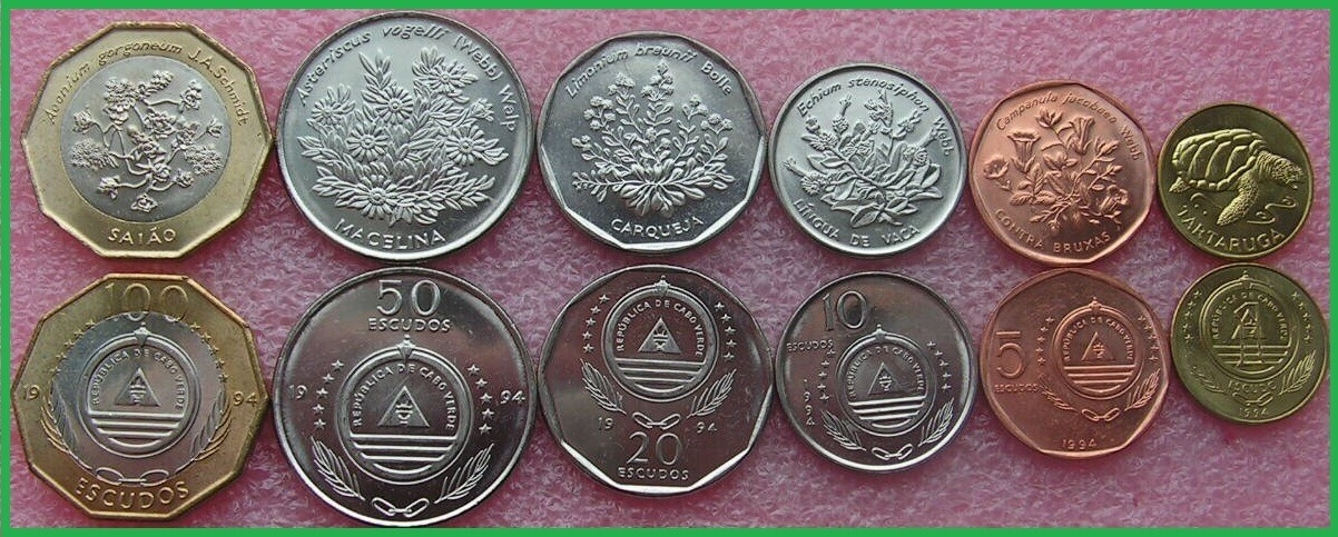 Кабо-Верде 1994 г. Цветы. Черепаха. Набор из 6 монет