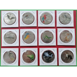 Австрия 2016-2019 г.г. 3 евро. Животные мира. Набор из 12 монет(цветные)