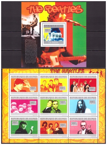 Гвинея 2010 г. № 7399-7407, 7408(блок 1811). Легенды музыки. The Beatles. Блок+МЛ