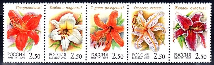Россия 2002 г. № 734-738 Флора Лилии, сцепка