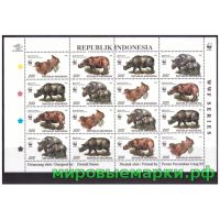 Индонезия 1996 г. № 1648-1651 Фауна. WWF. Носороги. Лист