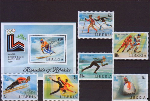 Либерия Олимпиада-80 зимняя, серия+блок