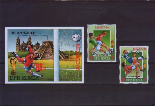 Северная Корея 1985 г. № 2702-2703, блок № 208. Футбол. Чемпионат мира(Мексика). Серия+блок